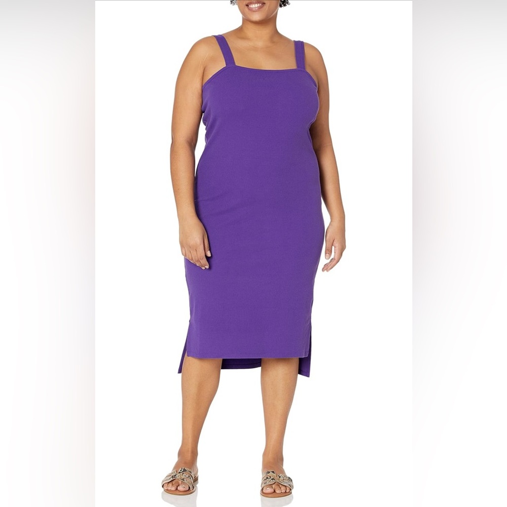 NEW The Dot Women’s XL Amelia Square Neck Bodycon Midi Dress Dark Purple
